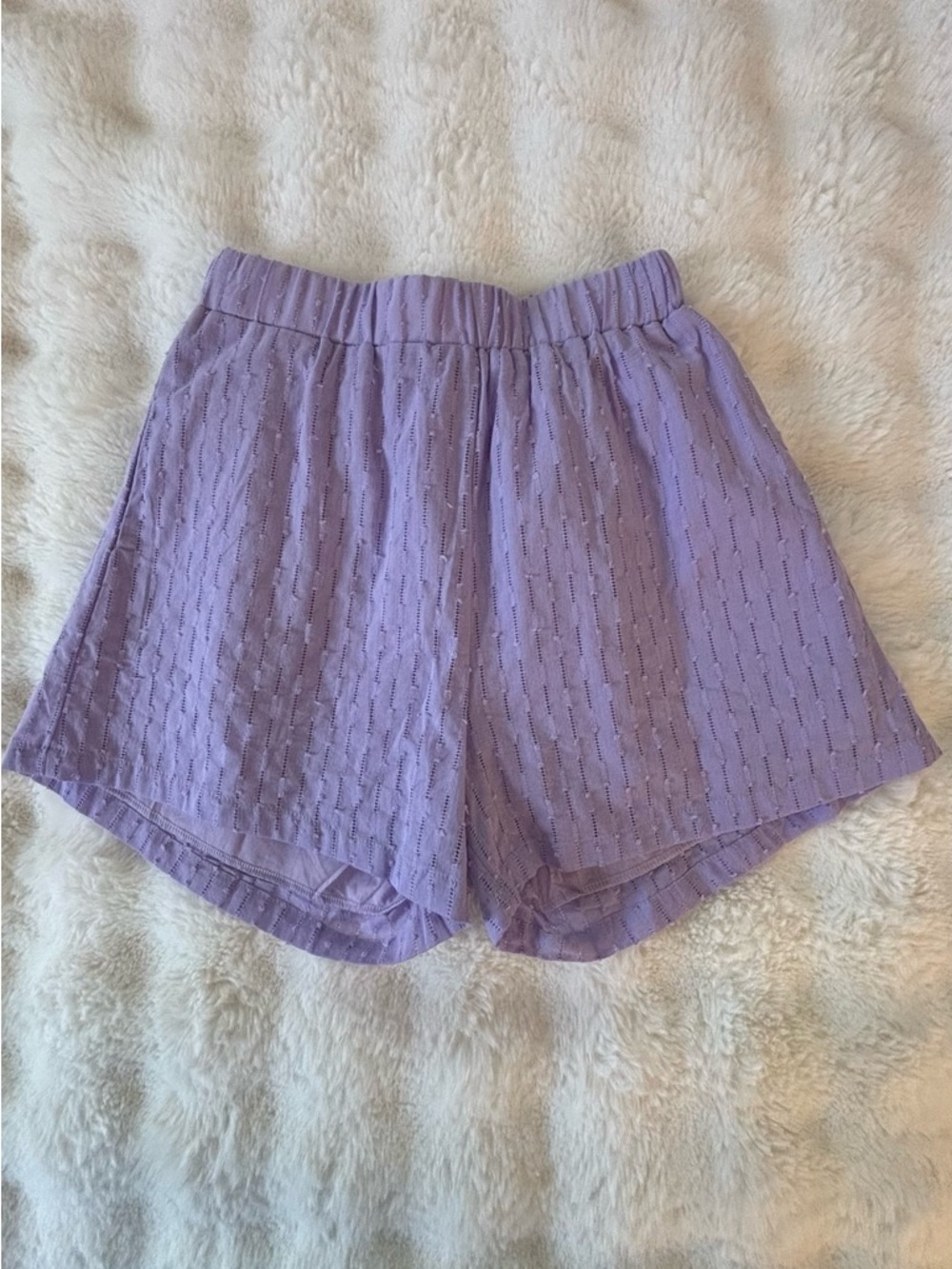 Shorts Lavender Stripe Eyelet Swiss Dot Casual Elastic Waist Lined Pockets small